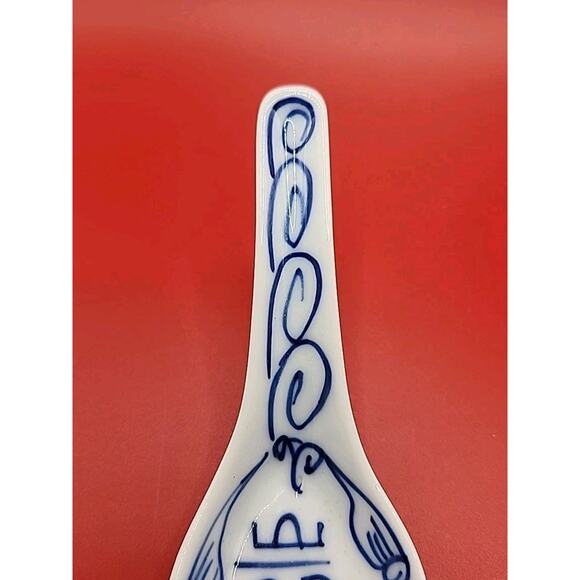 Vtg Canton Express Double Happiness Porcelain Chinese Spoon 5 3/4" Hand Painted - Picture 3 of 7